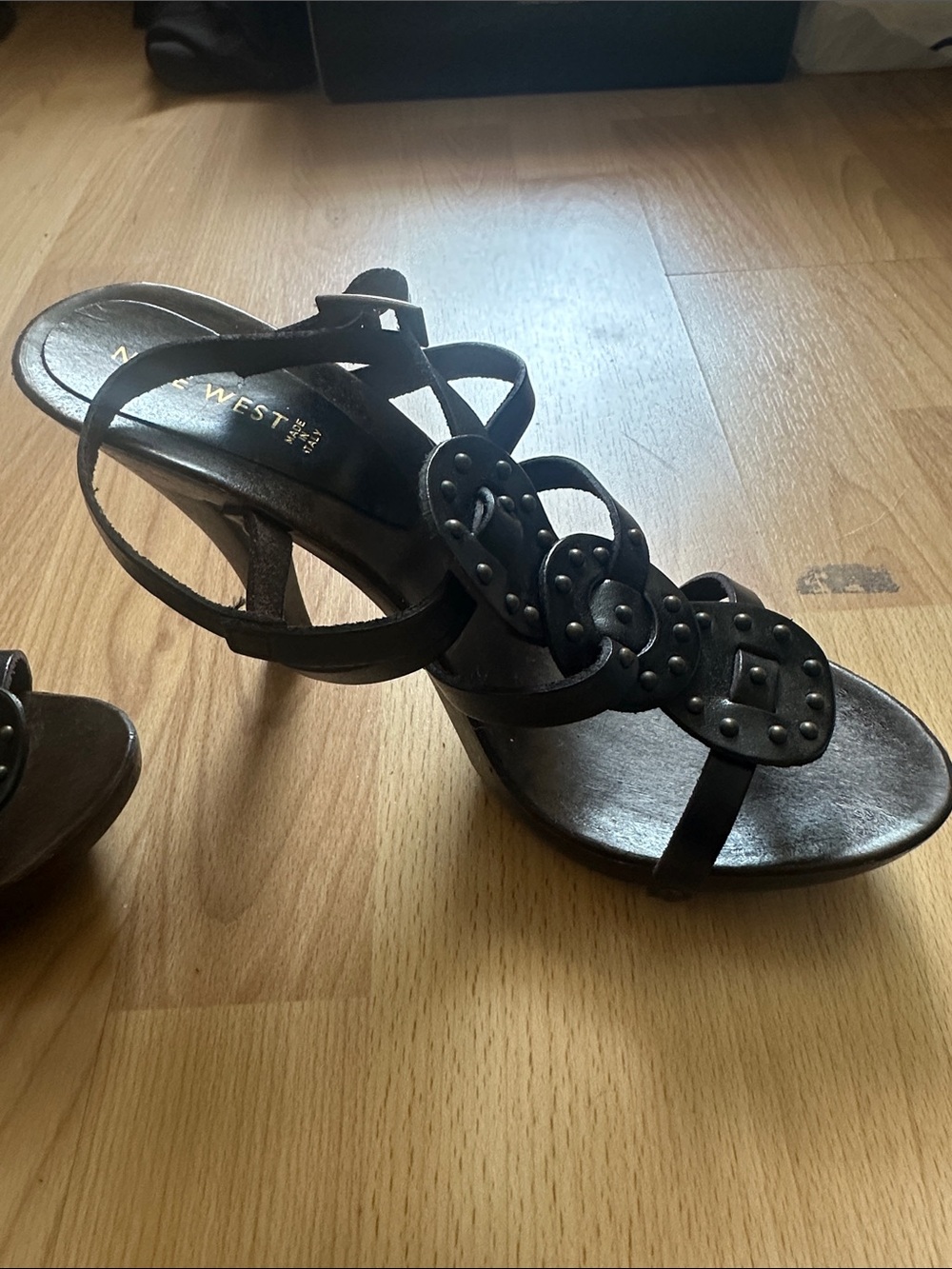 Nine West Dark Brown Studded Strappy High Heel Sandals
